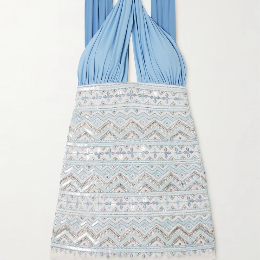 Elegant Blue and White Halter Dress
